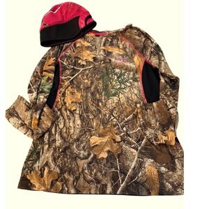 RealTree Womens Long Sleeve Camo Shirt Pink Trim Sz. L with Pink Realtree Beanie